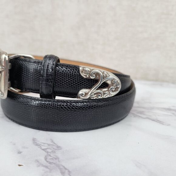 Brighton Vintage 90s Black Leather with Silver Toned Cat Filigree Buckle - Picture 2 of 14